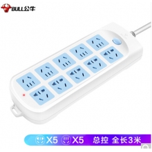 公牛（BULL）新國(guó)標(biāo)插座/插線板/插排/排插/接線板/拖線板 10位總控全長(zhǎng)3米超功率保護(hù) GN-605